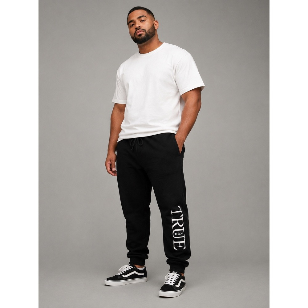True Religion Mens Black Logo Fleece Joggers Sweatpants XL Y2K Minimalist